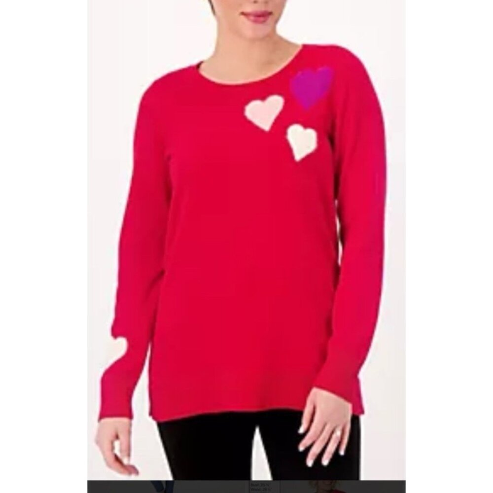 Belle Kim Gravel XXS Extra Extra Small Sweater 0 2 Red Fuzzy Hearts Thin NEW